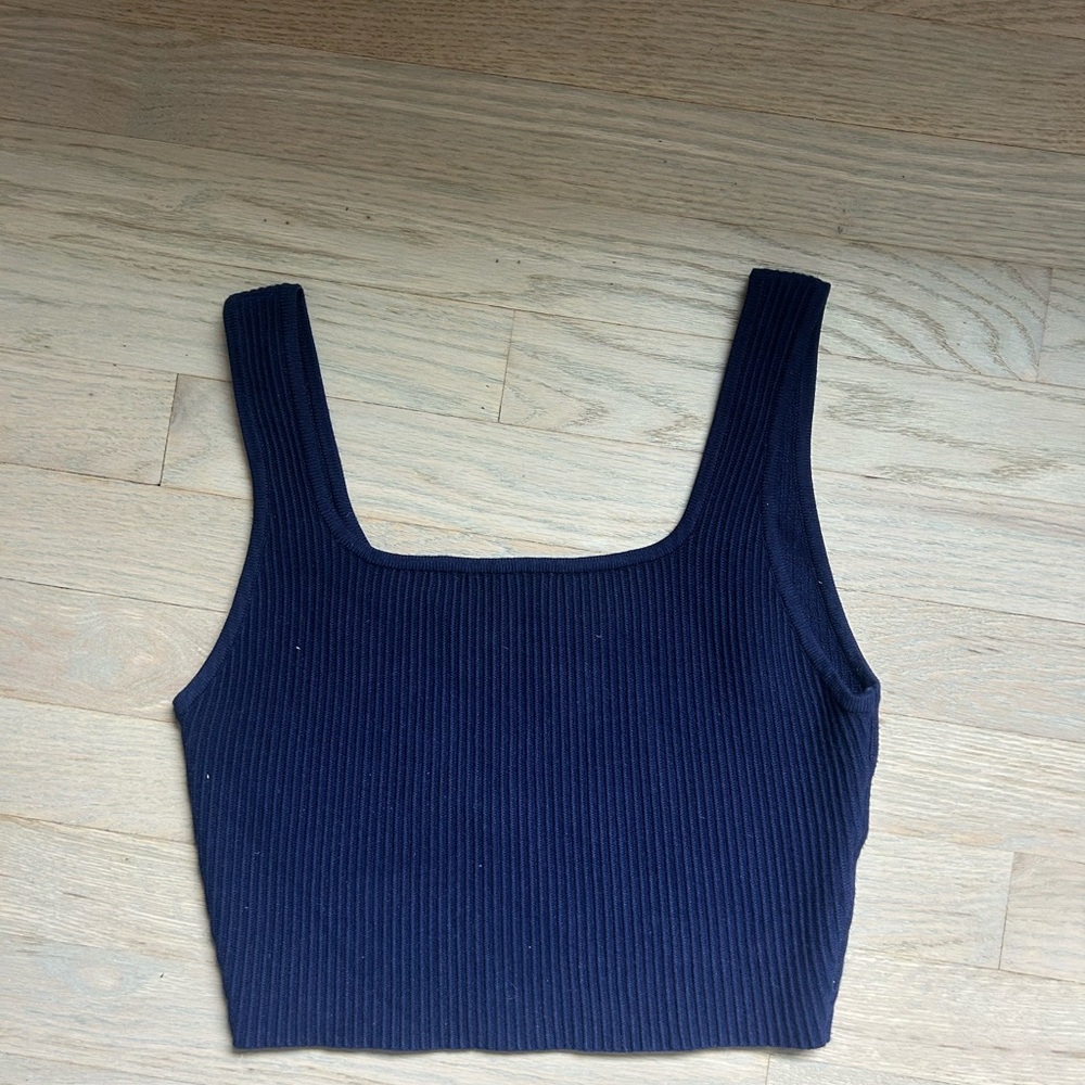 House of Harlow 1960 Blue Ribbed Crop Tank Top